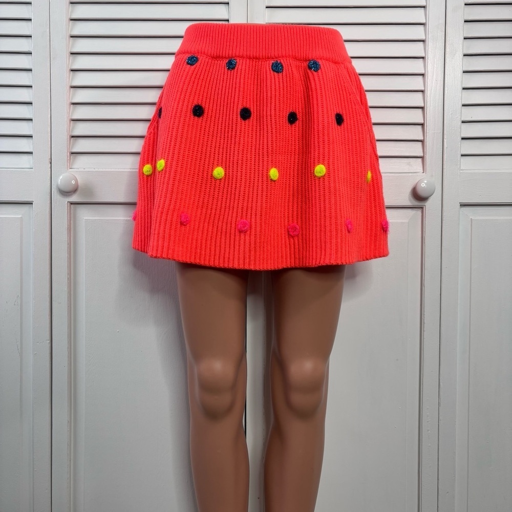 New Queen Of Sparkles Vibrant Orange Polka Dot Knit Skater Skirt Size Small